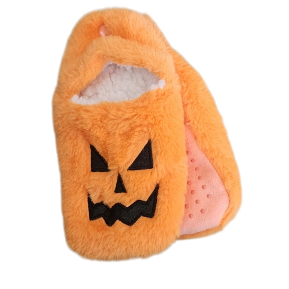 FUZZY SLIPPER SOCKS JACK-O-LANTERN SZ M/L (8-10)
